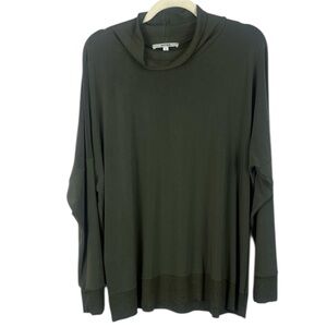 Sympli Casual Chic Relaxed Forest Green Ribbed Long Sleeve Cowl Neck Size 18 Top